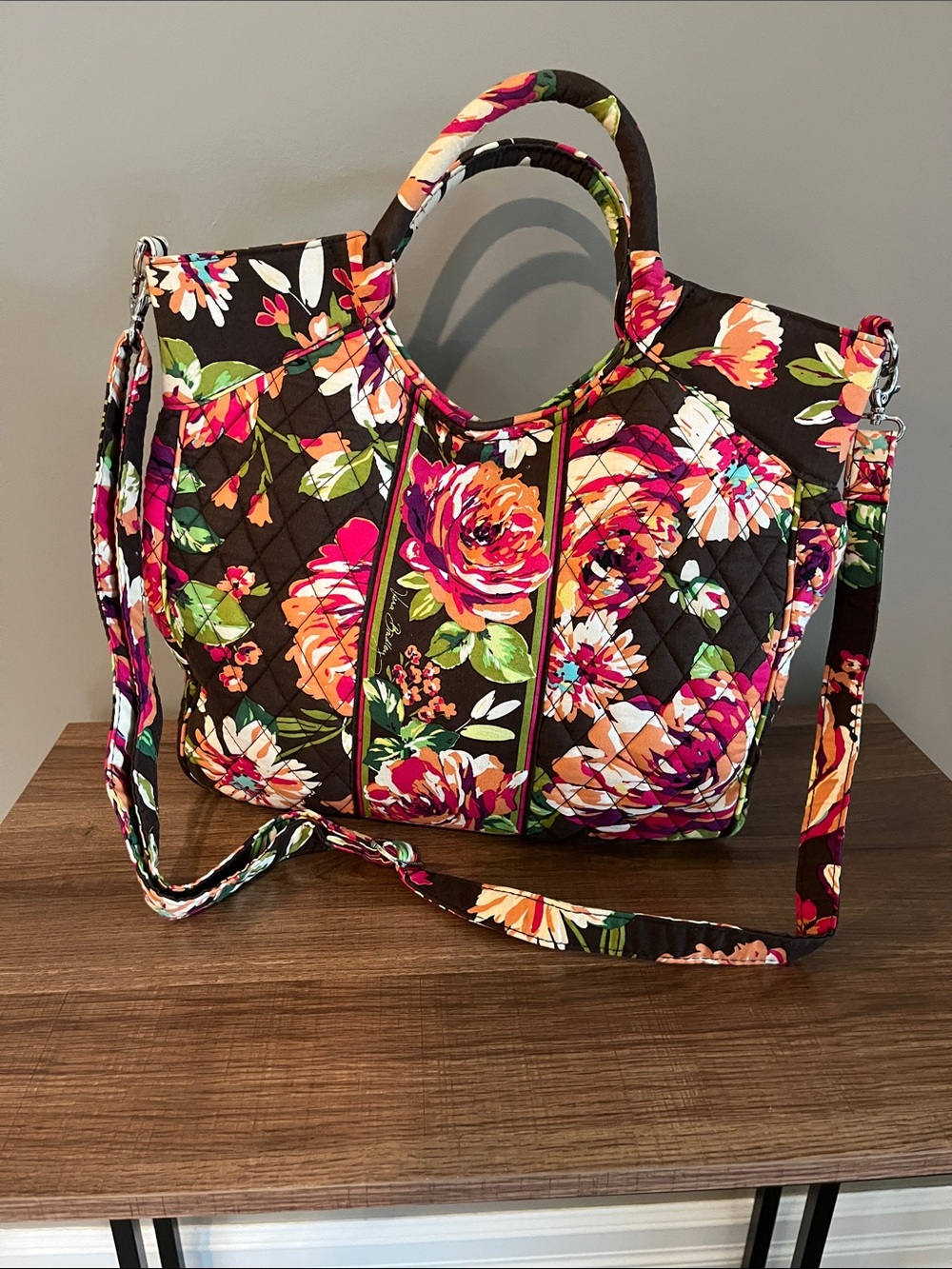 Vera Bradley Quilted Floral Tote in Brown with Bright Multicolor Bloomso